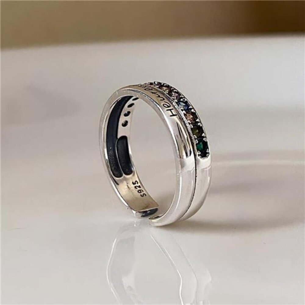 925 Sterling Silver Rhinestone Open Ring - Picture 9 of 10